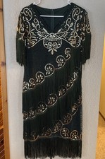 Women Party Dress 1920s Great Gatsby Flapper Sequin Bead Fringe Dress Emerald XL