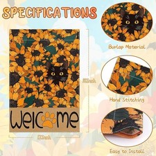 Welcome Black Cat Sunflowers Garden Flag 12 x18 Paw Print Burlap Summer Meow NEW