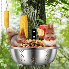 Metal Squirrel Feeder For Outside Tree Mounted Bowl For Corn Peanuts 8.5"