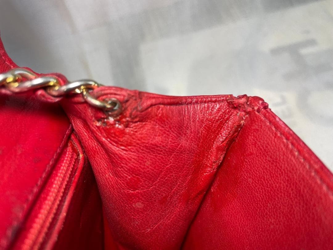 CHANEL Lambskin Quilted Small Single Flap Red Shoulder Bag Repainted G167 thumbnail 4