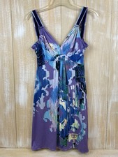 Elie Tahari Women’s XS 100% Silk Floral V Neck Sleeveless Multicolored Dress