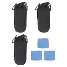 3 Pcs Camera Lens Pouch, 4" ID x 10" H Drawstring Lens Pouch, Black