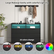 Storage Cabinet with Lights Bedroom Dresser Adjustable LED Side Cabinet 6 Drawer