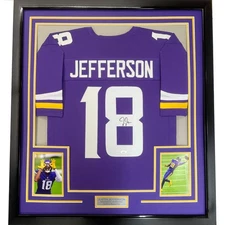 Framed Autographed/Signed JUSTIN JEFFERSON 33x42 Minnesota Purple Jersey JSA COA