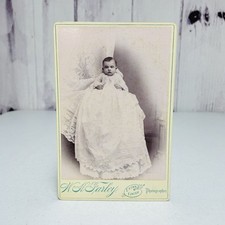 Antique Cabinet Card Photo Baby Girl Child Long White Dress Victorian WH Farley