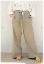 Odeeh Women’s Tie Waist Trouser Beige Size 38 Wide Leg Cotton Wool Blend
