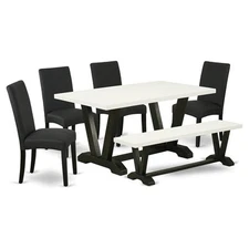 East West Furniture V-Style 6-piece Wood Kitchen Set in White/Black