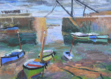Stylish Marjorie Mort Original Oil Painting Harbour Boats Cornwall Cornish Art