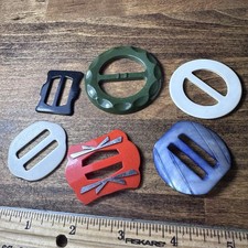 9 Vintage Bakelite or Plastic /Celluloid Belt Buckles or Scarf Slides - Lot