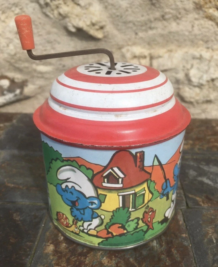 ANCIEN JOUET MOULIN MUSICAL en TÔLE les schtroumpfs - Photo 2/4