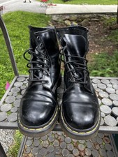 Dr. Martens Men's Black Leather Lace-Up Combat Ankle Boots Round Toe