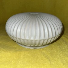 Milkglass Geometric Globe Lamp Ceiling Light Pleated Ribbed Vtg 7.5” Diam 3.5"