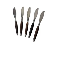 Vintage MCM Wood Handle Stainless Made in Japan 8" Table Knives- Set of 5