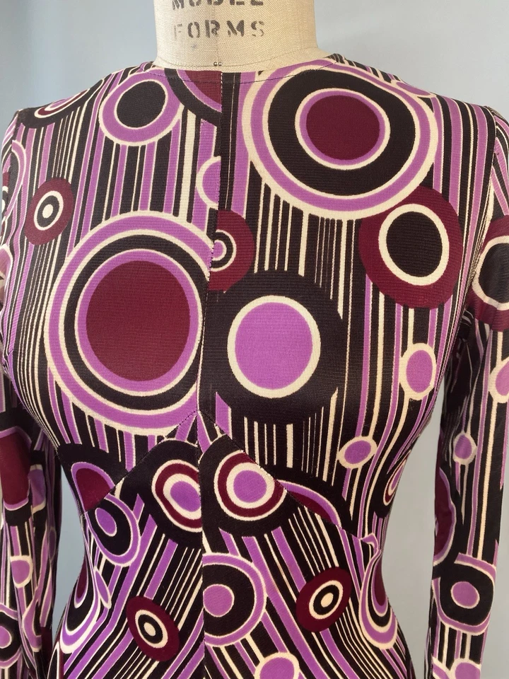 Vintage Dress SIZE SMALL purple black dot psychedelic 60s 70s maxi long - Image 3 of 4