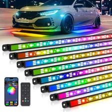 8PC Car Underglow Light Bar Kit,App & Remote Control RGB+IC LED Neon Light Strip