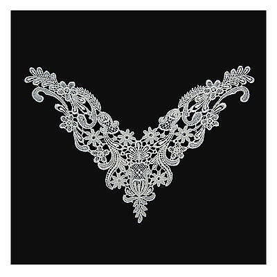 Lily 8.5" x 2" White Guipure Venice Lace Collar Bodice Applique Patch by Piece Lily 8.5" x 2" White Guipure Venice Lace Collar Bodice Applique Patch by Piece