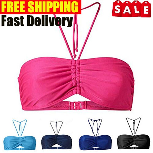 Women Twist Front Bikini Bandeau Top Plain Print Separates Push up Bathing Suits
