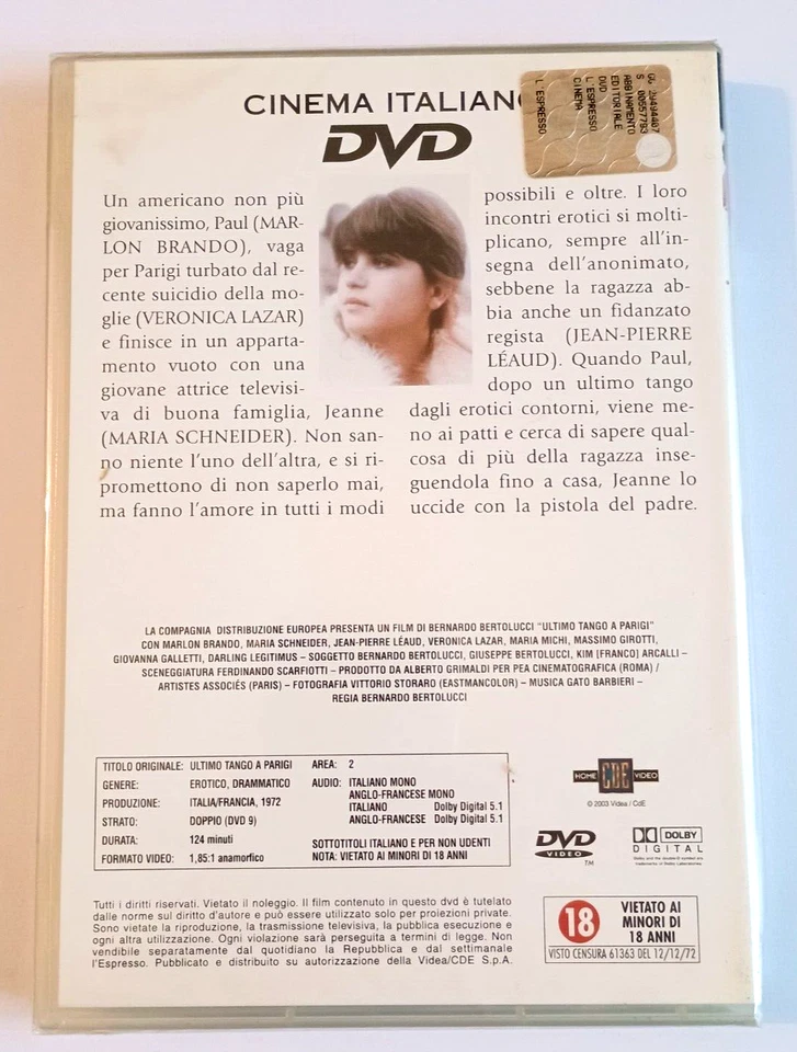 ULTIMO TANGO A PARIGI DVD VERSIONE INTEGRALE NUOVO SIGILLATO - Immagine 2 di 2
