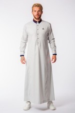 LAWUNG Al-Ameer Adult Men's Thobe Modern Design Gray Arabian Jubbah AA23010