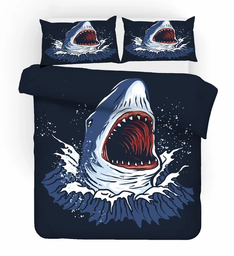 Cartoon Shark's Big Mouth Doona Duvet Quilt Cover Animal Bedding Set Queen