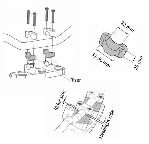 Elevadores de manillar Bay4Global para BMW R1150GS / R 1150 GS - 25mm arriba ... - Imagen 5 de 5