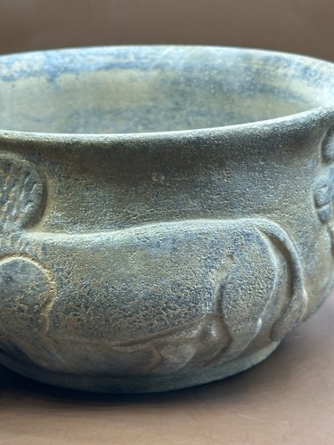 LARGE ANCIENT JIROFT CHLORITE RITUAL VESSEL STONE CARVED SCENES OF ANIMALS BOWL - Picture 2 of 15