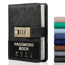 Password Book with Lock, Password Book with Alphabetical Tabs 600 Black