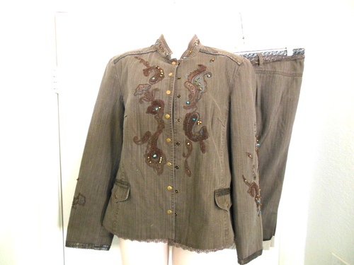 Nancy Bolen City Girl Brand Brwn Capris Sz 8 & Jacket Beads and Embroidery Sz 10 - Picture 1 of 9