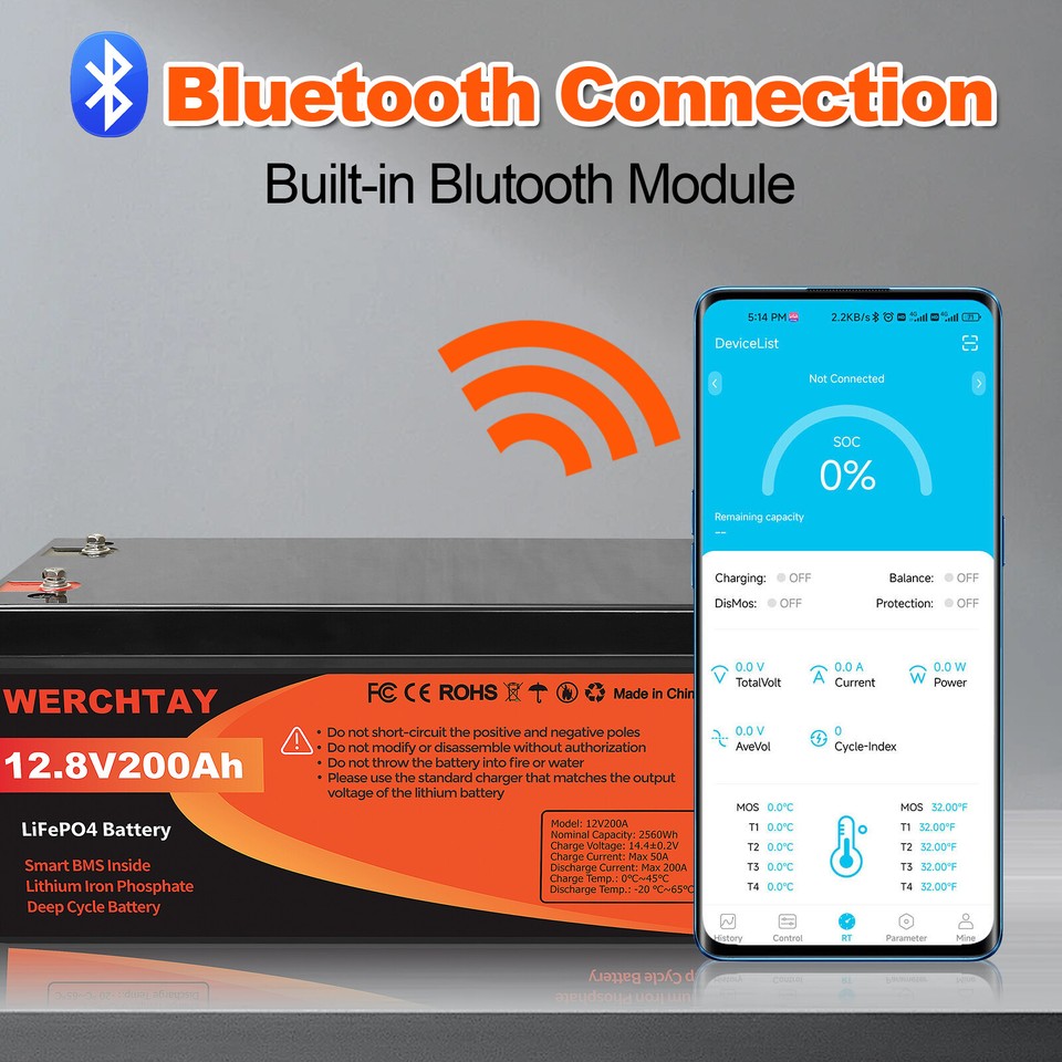 12V 100Ah 200AH Lithium Battery LiFePO4 BMS Solar Boat RV Marine ...
