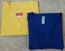 Landau  Taxas Woman Size S Blue  Yellow Scrub Top Medical Uniform Lot of 2 
