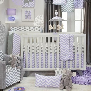 purple and grey nursery bedding
