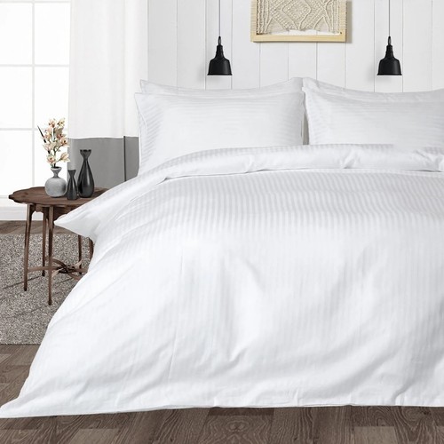 Select Duvet Covers 1000 TC OR 1200 TC 100% Cotton Sateen White Stripes - Picture 2 of 11