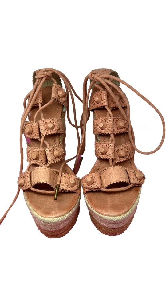 Sandalias de cuña alpargata a rayas de cuero con tachuelas Balenciaga Paris, talla 7 Foto 2 de 4