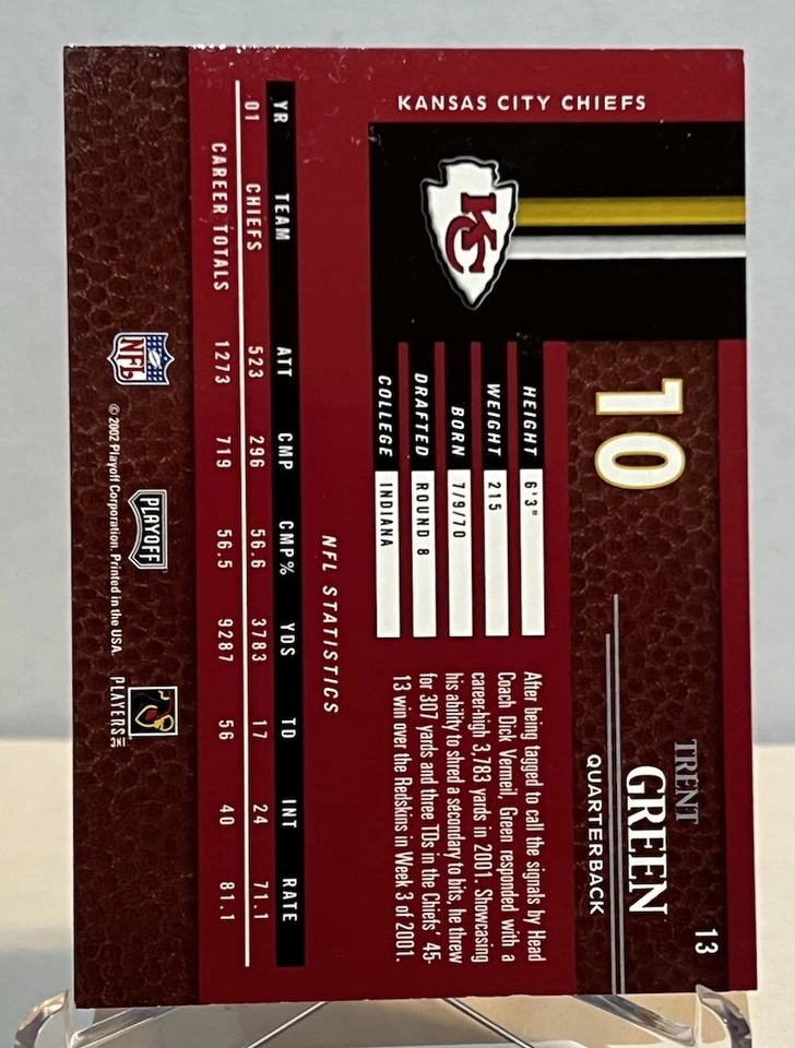 2002 Playoff Piece of the Game - #13 Trent Green NFL Kansas City Chiefs - Image 2 of 2