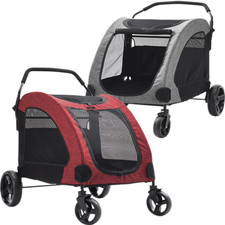 110cm XL Dog Cat Stroller 4 Wheels Pet Jogger Foldable Carrier Cart Travel Walk
