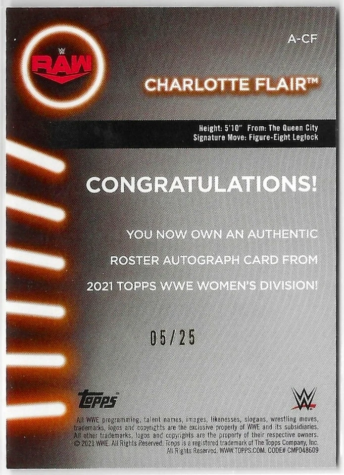 2021 Topps WWE Women's Division Blue Charlotte Flair Autograph Card /25 - Image 2 of 2