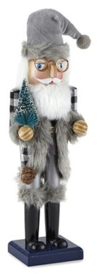 NEW! Christmas,Collectible,North Pole Woodland NUTCRACKER.14'' Grey White checker