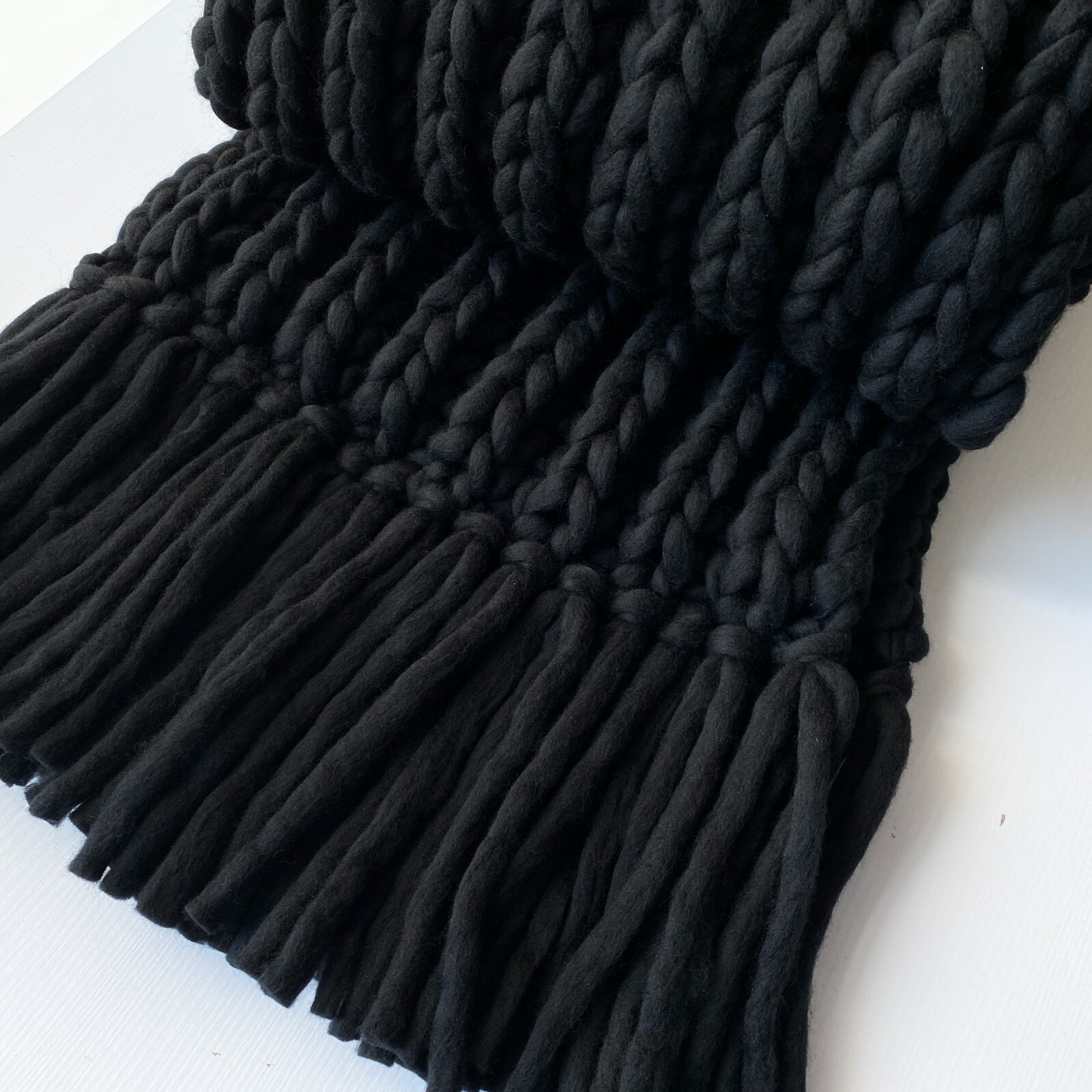Chunky wool hand knit scarf - Oversized extra long wide fringed blanket ...