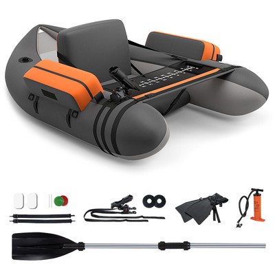 Portable Inflatable Fishing Boat w/Pump, Storage Pockets, Fish Ruler, Rod Holder
