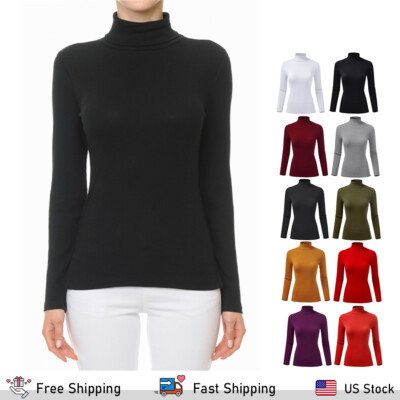 #ad FashionMille Women#x27;s Ribbed Turtleneck Long Sleeve Pullover Jersey Top $14.95