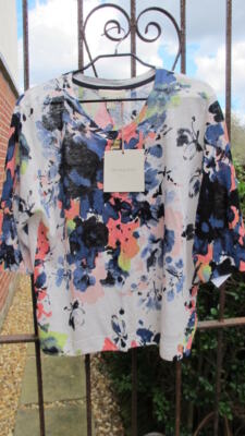 CYNTHIA ROWLEY STRICKJACKE 100 % Leinen Sommer verschmiert Blumen BLUES PINKS XL brandneu mit Etikett