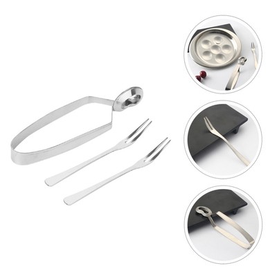 3pcs Shellfish Tongs Snail Fork Clip Set Snail Escargot Clips