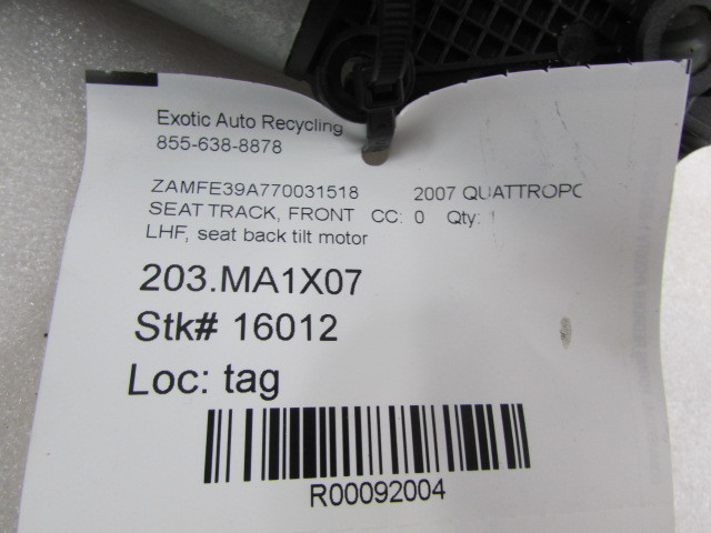 Maserati Quattroporte, LH Front Seat Back Tilt Motor, Used