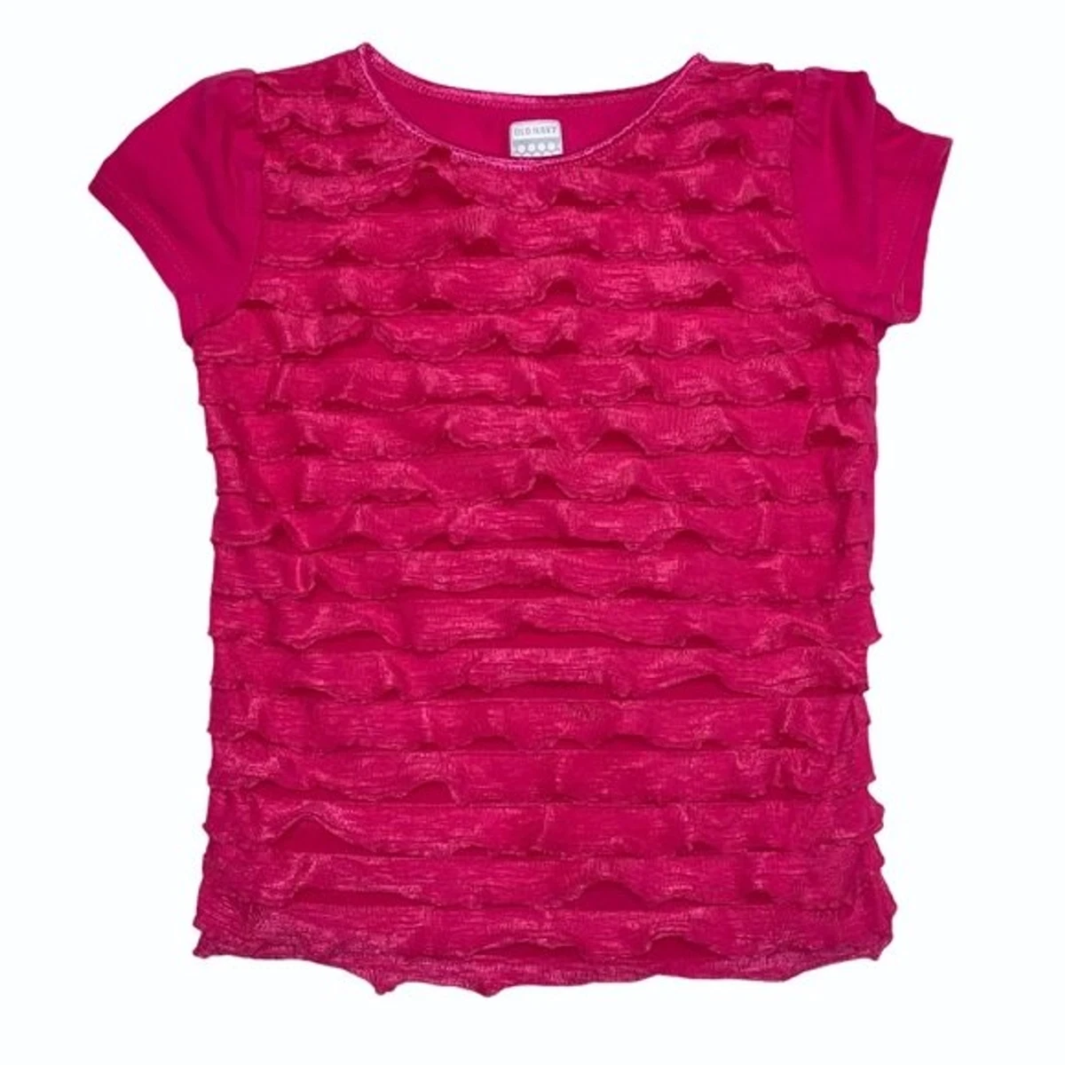 Fuchsia Pink Shirt Girl 5T Ruffle Flounce Short Sleeve Tee Classic