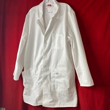 Dickies Lab Coat Unisex Large White Cotton Notched Lap Long Sleeve Patch Pocket