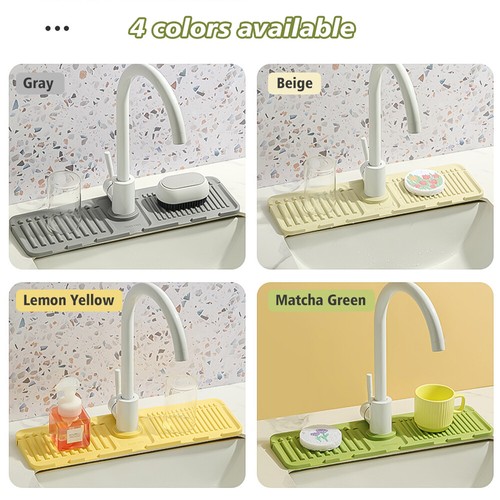 Faucet Handle Drip Catcher Tray Mat Silicone Faucet Mat Dish Soap Sponge Holder - 第 9/12 張圖片