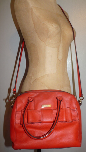 KATE SPADE NY Reddish Orange Leather Dr Satchel Removable Crossbody Strap & Bow