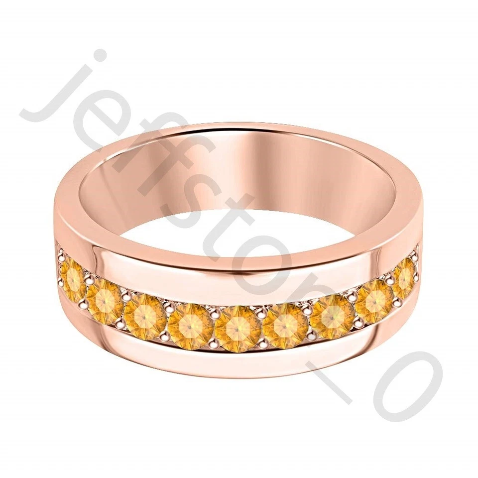 Anillo de boda para hombre de oro rosa de 14 quilates de citrino creado en laboratorio de 0,45 quilates Foto 2 de 4