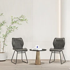 Set of 2 Leather Bar Stools Modern Kitchen Counter Height Dining Chairs Gray