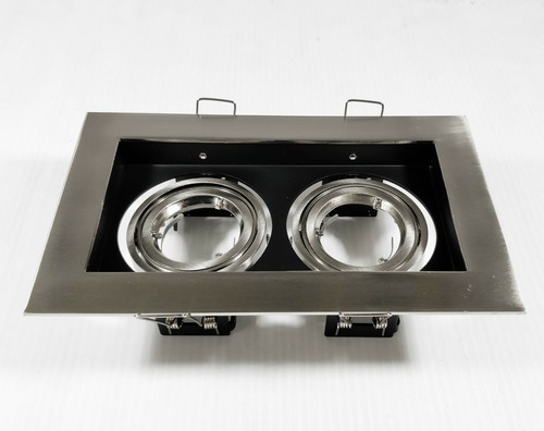 4 x 240V GU10 Double Recessed Gimble Downlight Fittings Satin Chrome Gimbal - Picture 2 of 5